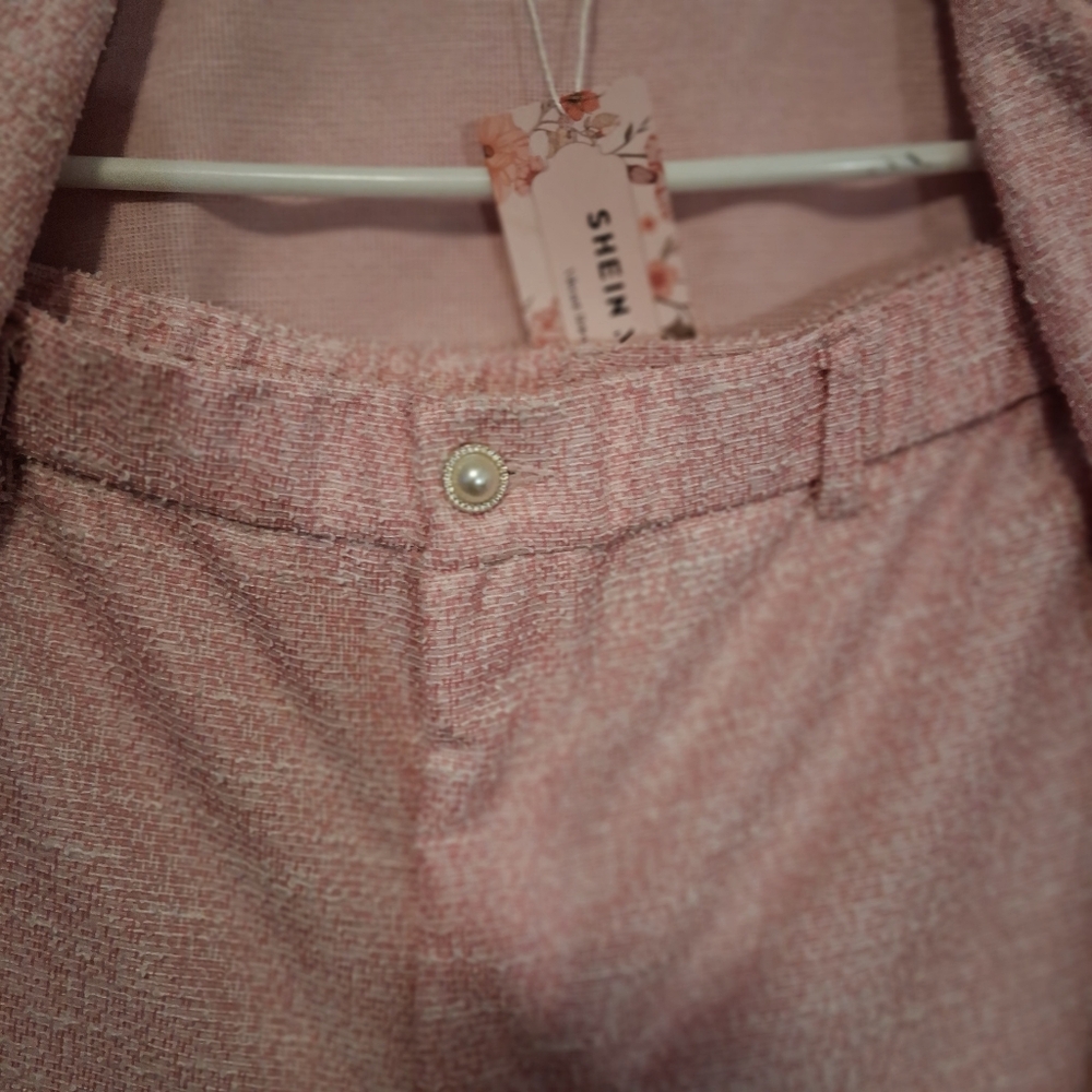 Gorgeous Shein Curve 2X Pink Faux Tweed 2-Piece Wide Leg Suit - Picture 7 of 8